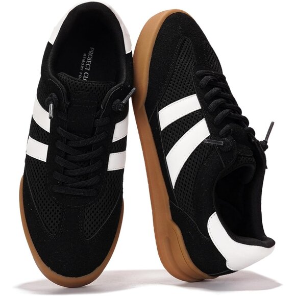 Shoes - Women's Black Genuine Leather Memory Foam Lightweight Slip On Fashion Sneakers